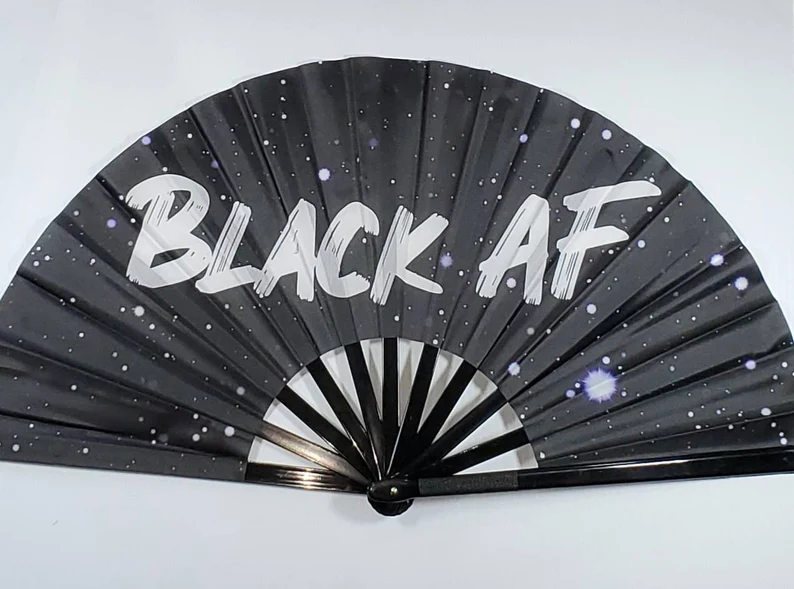 Black AF Large Statement Hand Fan - Shadybfans