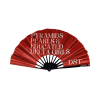 Delta Sigma Theta Pyramids, Pearls & Delta Girls Clack Fan by Shady B Fans – crimson and cream satin fan by a Certified Delta Vendor