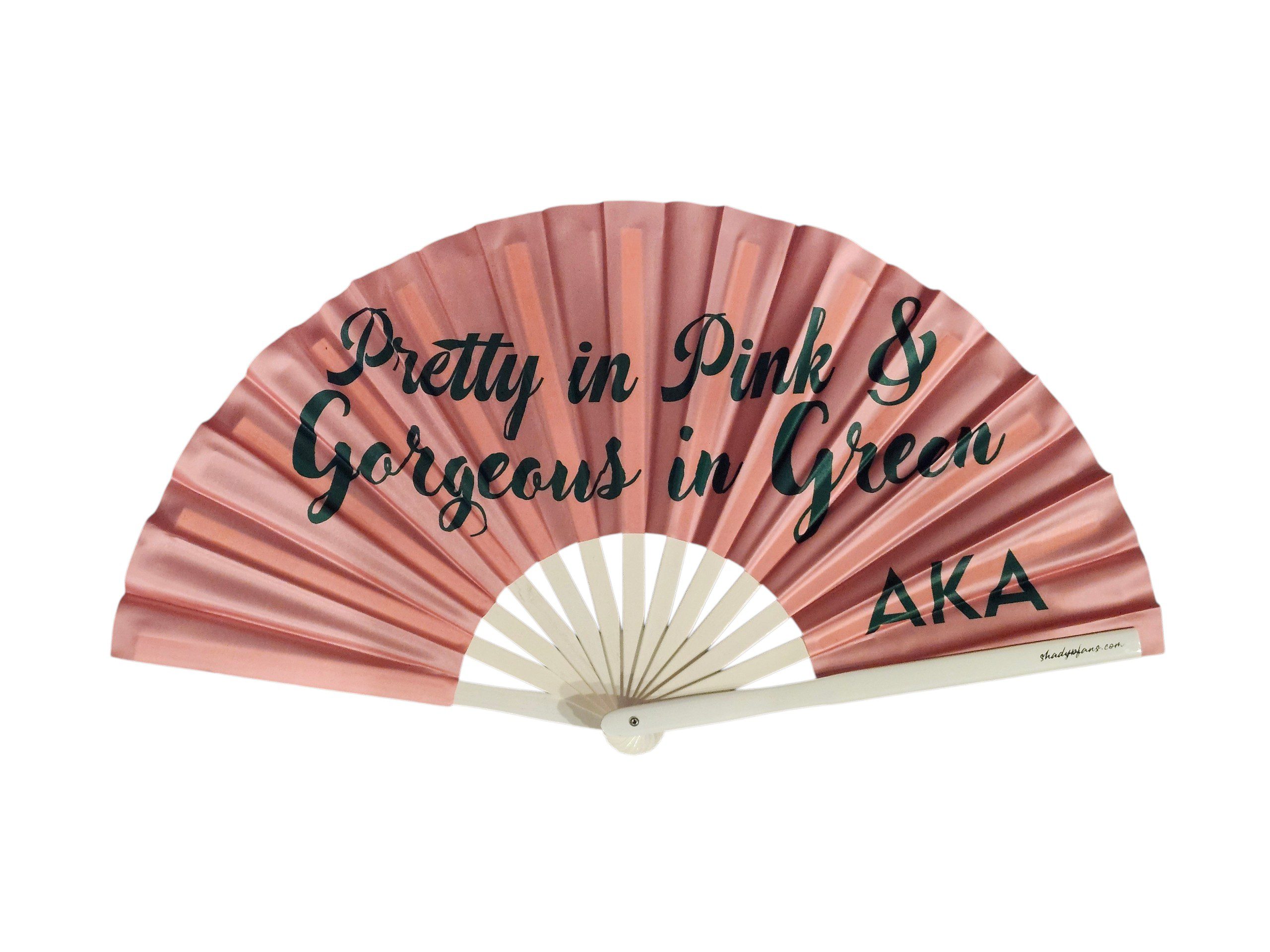 Pretty in Pink and Gorgeous in Green AKA clack fan by Shady B Fans with satin-like fabric and bamboo ribs